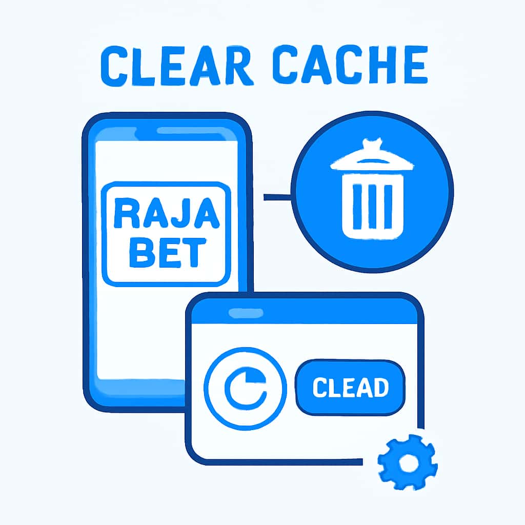 Illustration explaining steps to clear the cache for the Raja Bet app.